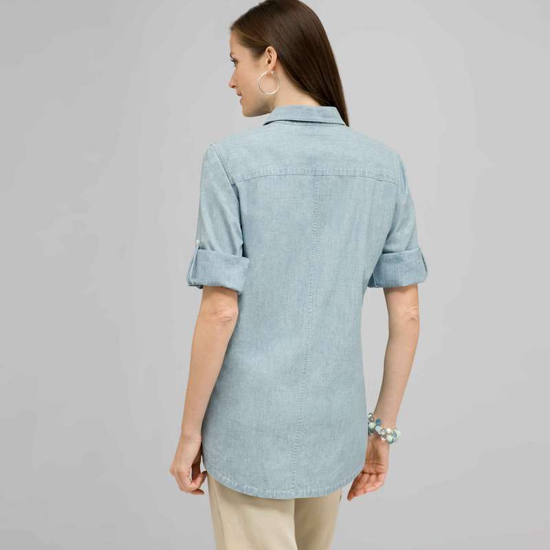 Roll Sleeve Blouse., Chambray Blue, large image number 1