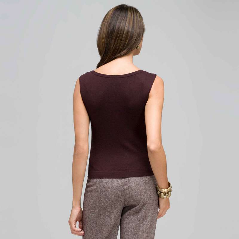 Sleeveless Scoop Neck Shell, Brown, large image number 1